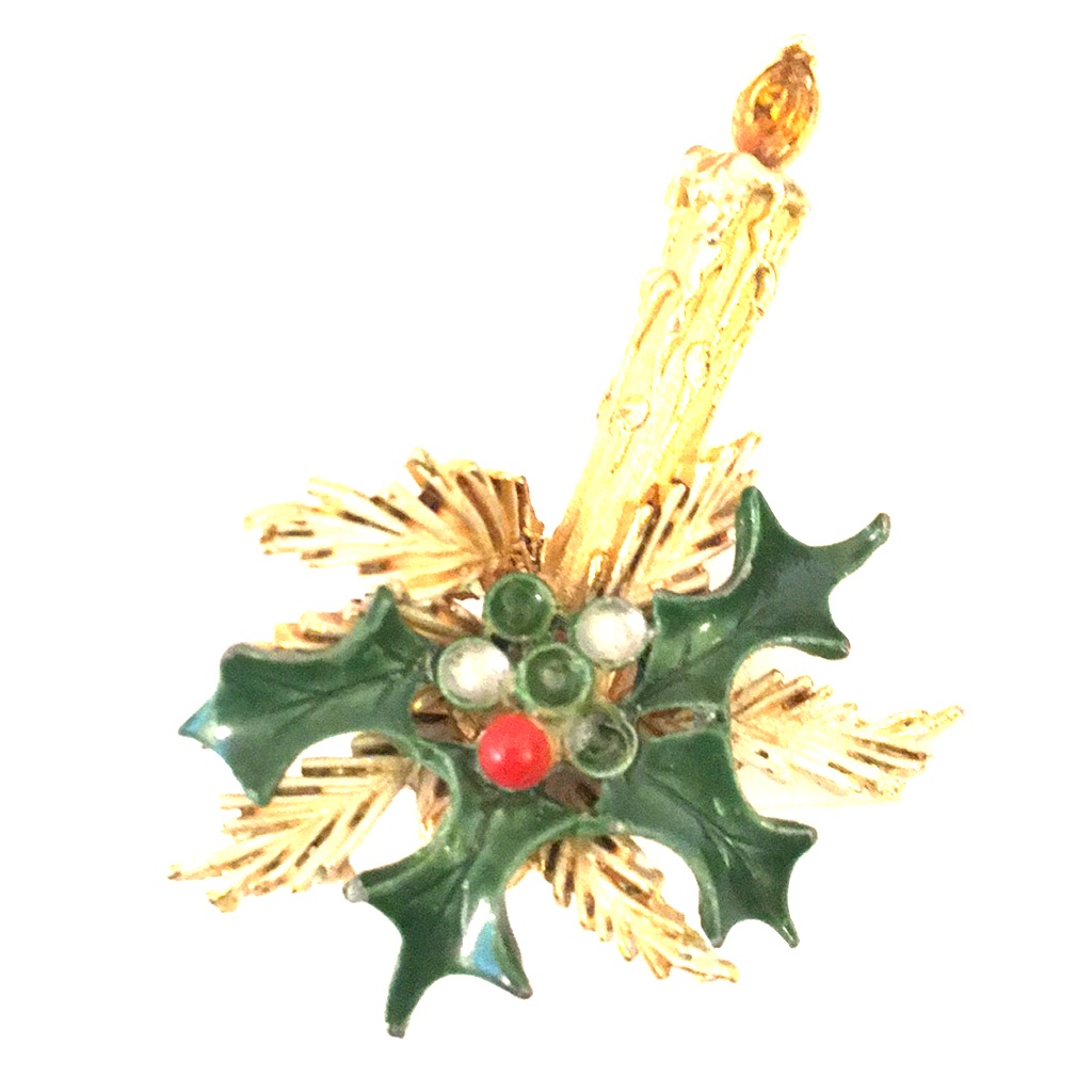 Roma Candle Brooch Christmas Holly